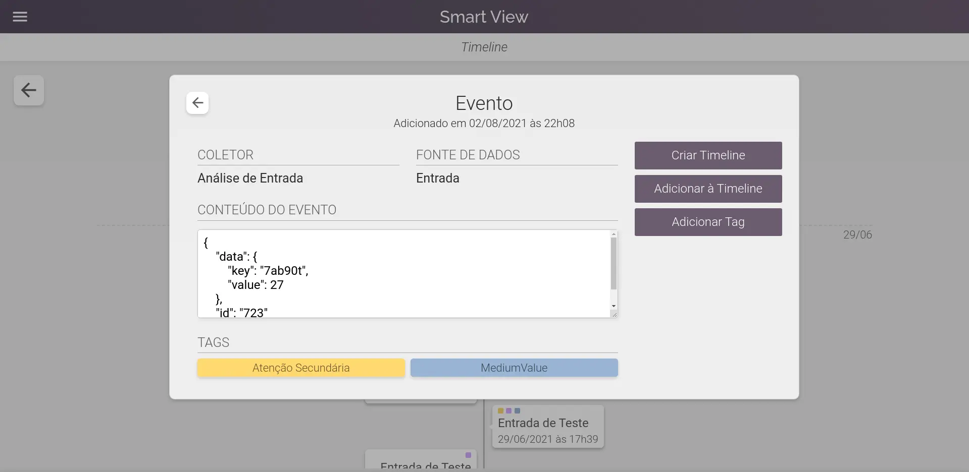 Modal de visualização de evento